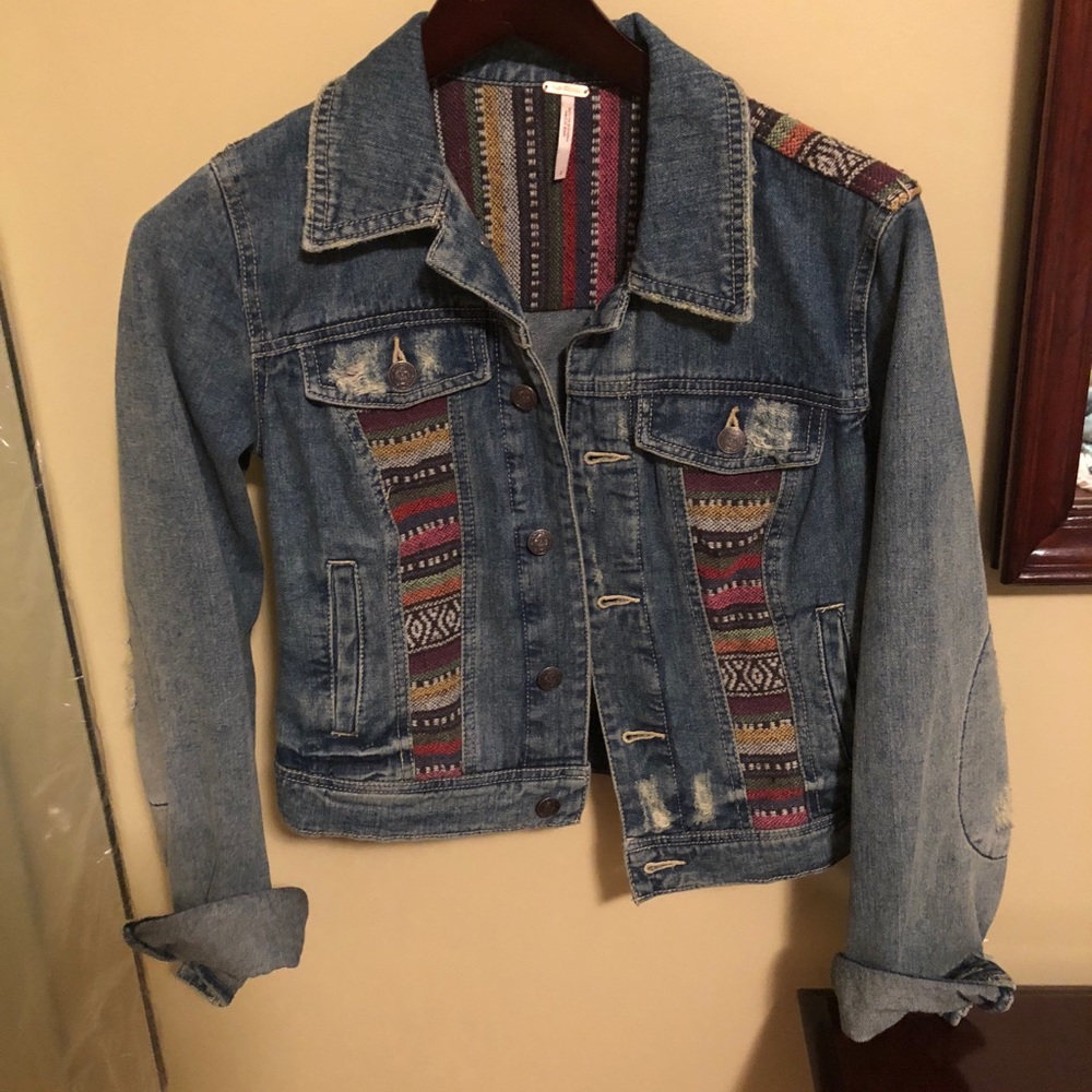 Free People printed jean jacket